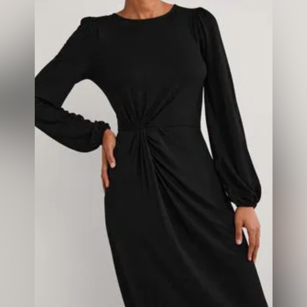 NEW Boden Women’s Knot Midi Dress 8R Twist Jersey Long Sleeve Black‎ 8 Stretch - Picture 3 of 9
